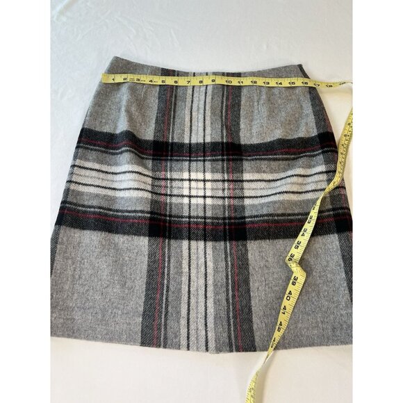 VTG Talbots Tartan Plaid Wool Mini Skirt 12 Black Gray Italian Academia Preppy - Picture 7 of 7